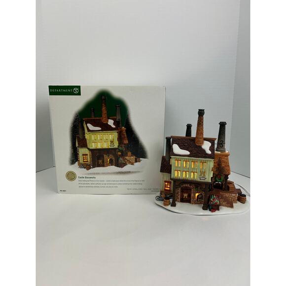 Department 56 New England Village Castle Glassworks Lighted Building with Box - Picture 1 of 9
